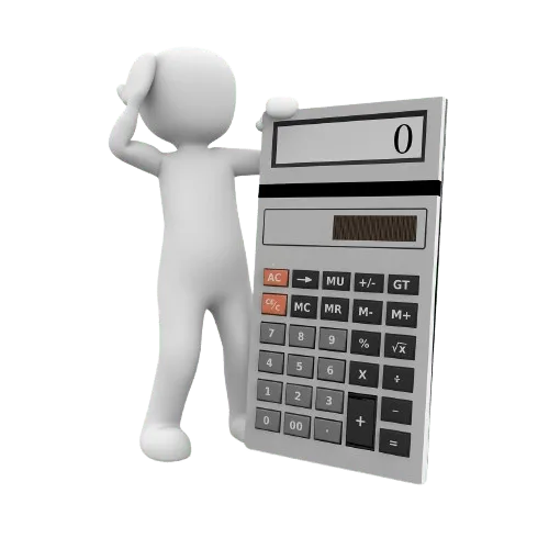 3D person thinking while using large calculator to calculate sgpa to percentage